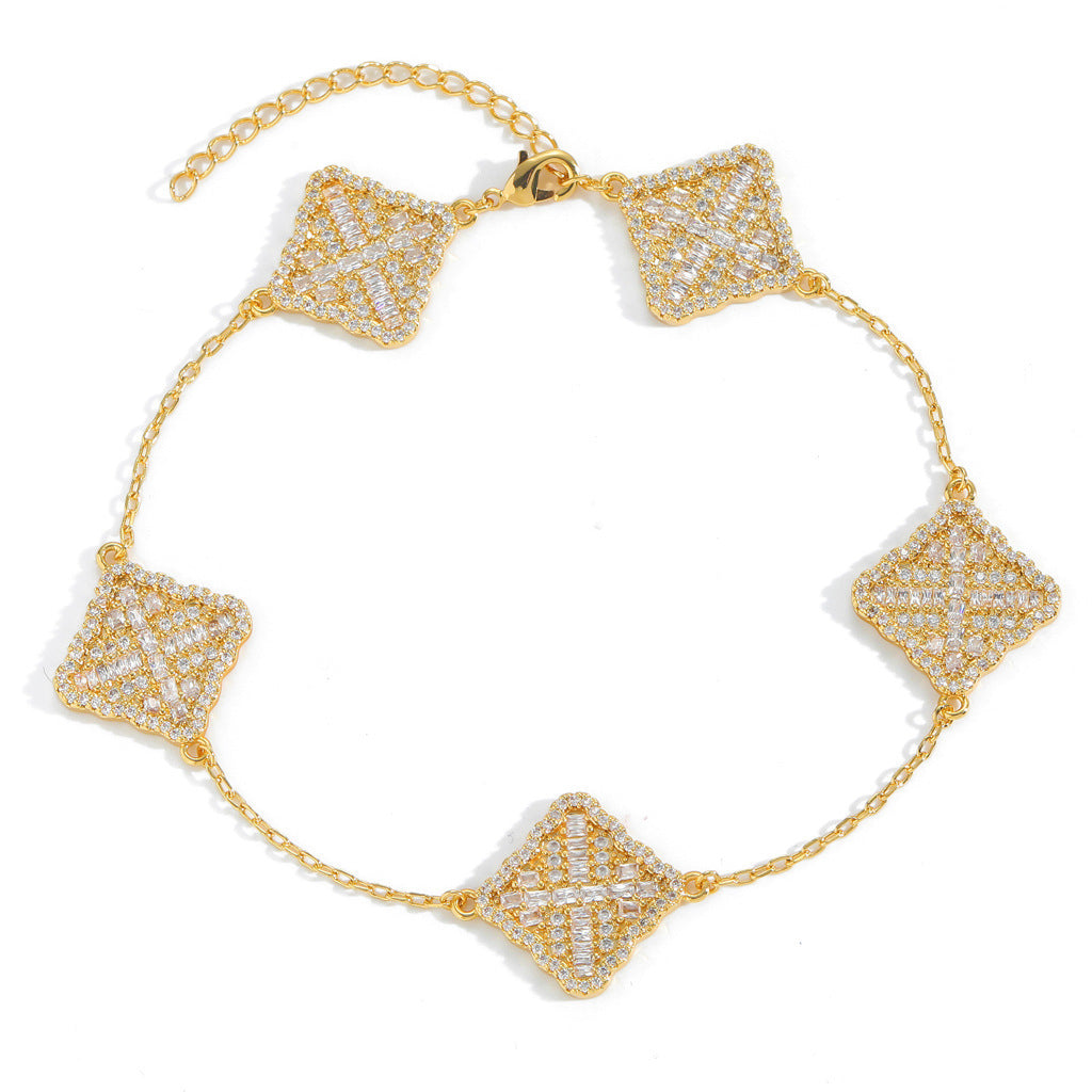 Light Luxury Cross Floral Cubic Zirconia Bracelet for Men