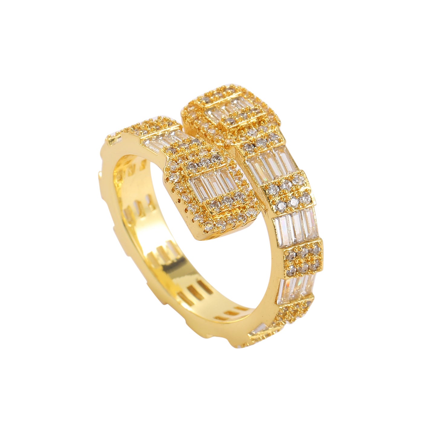 Hip Hop Light Luxury Square Cubic Zirconia Ring for Men and Women