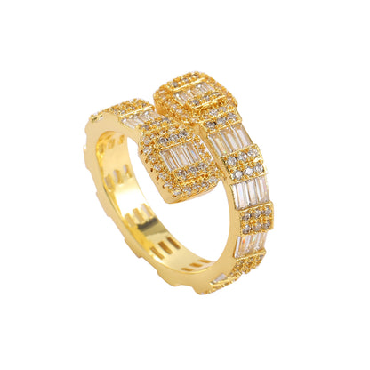 Hip Hop Light Luxury Square Cubic Zirconia Ring for Men and Women