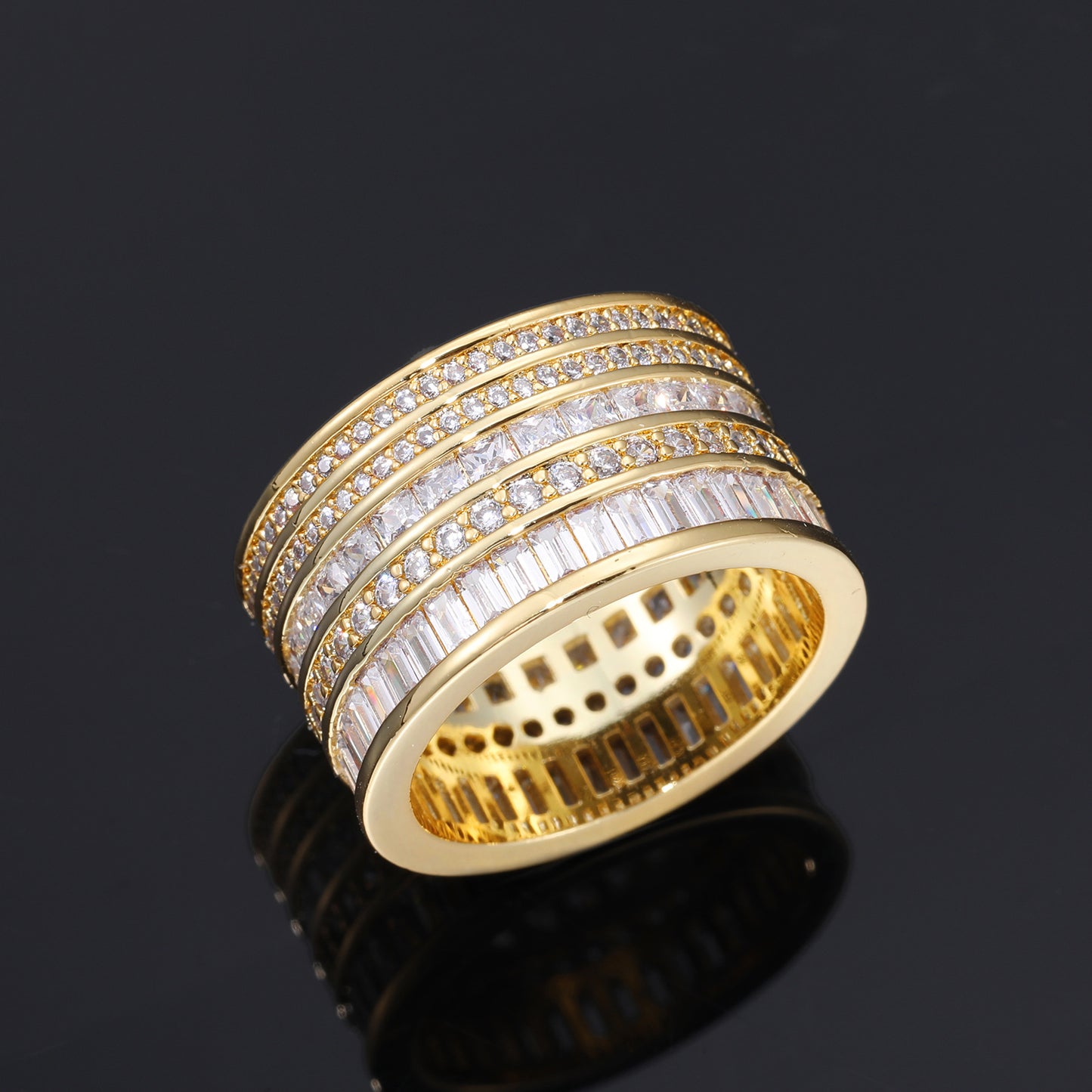 Iced Out 5-Row Zircon Band Ring for Men and Women, Geometric Hip Hop Statement Ring product image