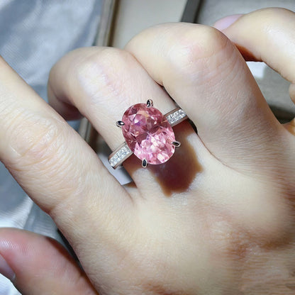 8 Carat Oval Moissanite Ring for Women, Geometric Halo Style Engagement Ring, Color Stone Statement Ring