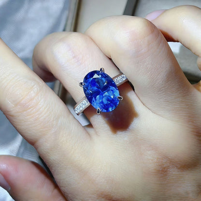 8 Carat Oval Moissanite Ring for Women, Geometric Halo Style Engagement Ring, Color Stone Statement Ring