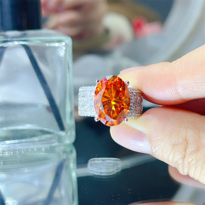 Oval Orange Moissanite Halo Ring for Women, Wide Pave Engagement Ring product image