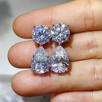 16 Carat D Color Moissanite Teardrop Drop Earrings in Silver