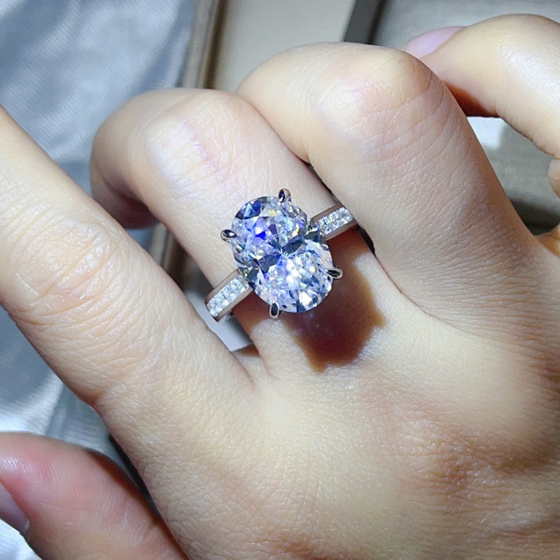 8 Carat Oval Moissanite Ring for Women, Geometric Halo Style Engagement Ring, Color Stone Statement Ring product image