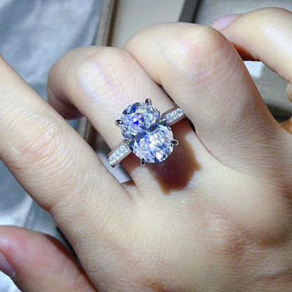 8 Carat Oval Moissanite Ring for Women, Geometric Halo Style Engagement Ring, Color Stone Statement Ring
