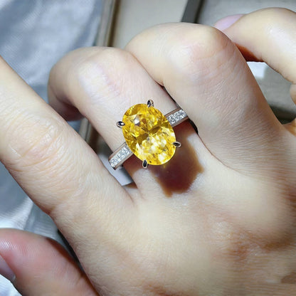 8 Carat Oval Moissanite Ring for Women, Geometric Halo Style Engagement Ring, Color Stone Statement Ring
