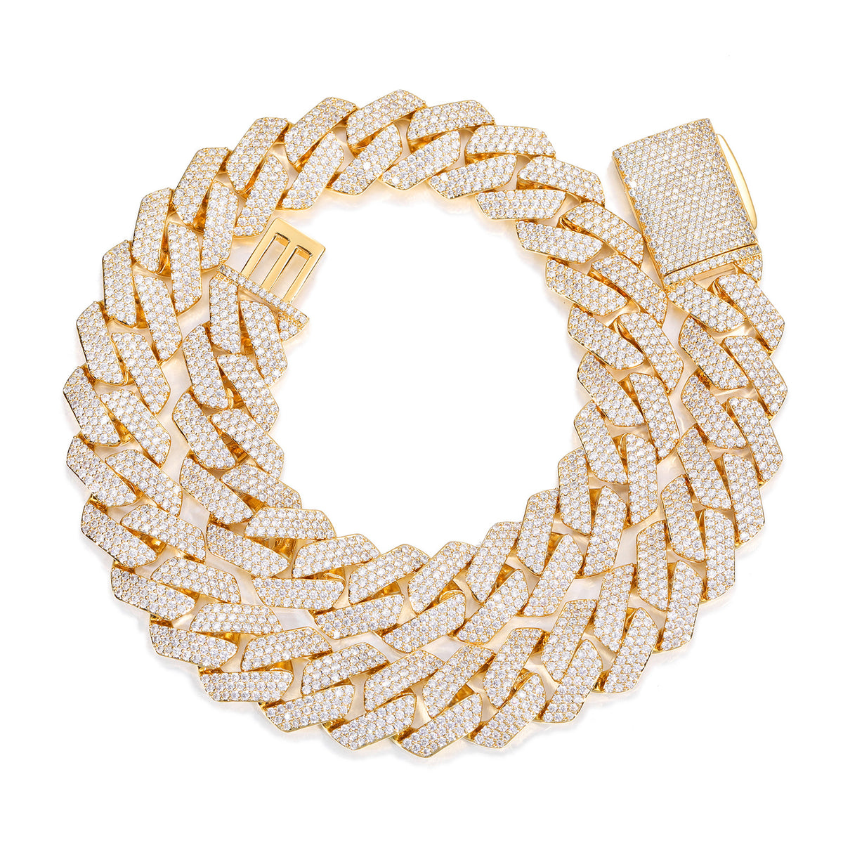 Iced Out Cuban Link Chain Necklace Bracelet Set in Gold or White Gold Tone product image