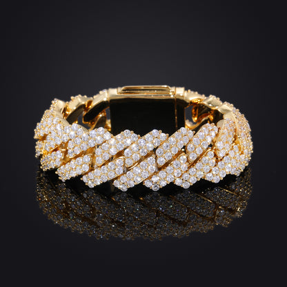 20mm Double-Row Zircon Cuban Link Bracelet, Copper Plated Unisex Hip Hop Bracelet