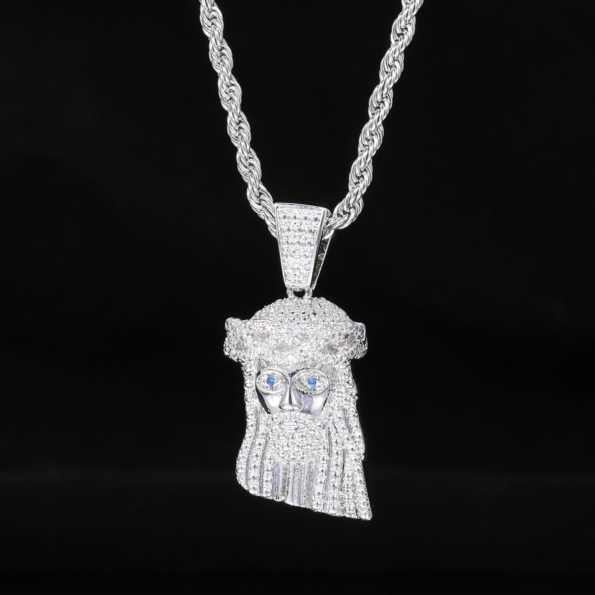 Iced Out Jesus Pendant Necklace for Men - Gold Tone Rope Chain Cuban Link Style Hip Hop Jewelry product image