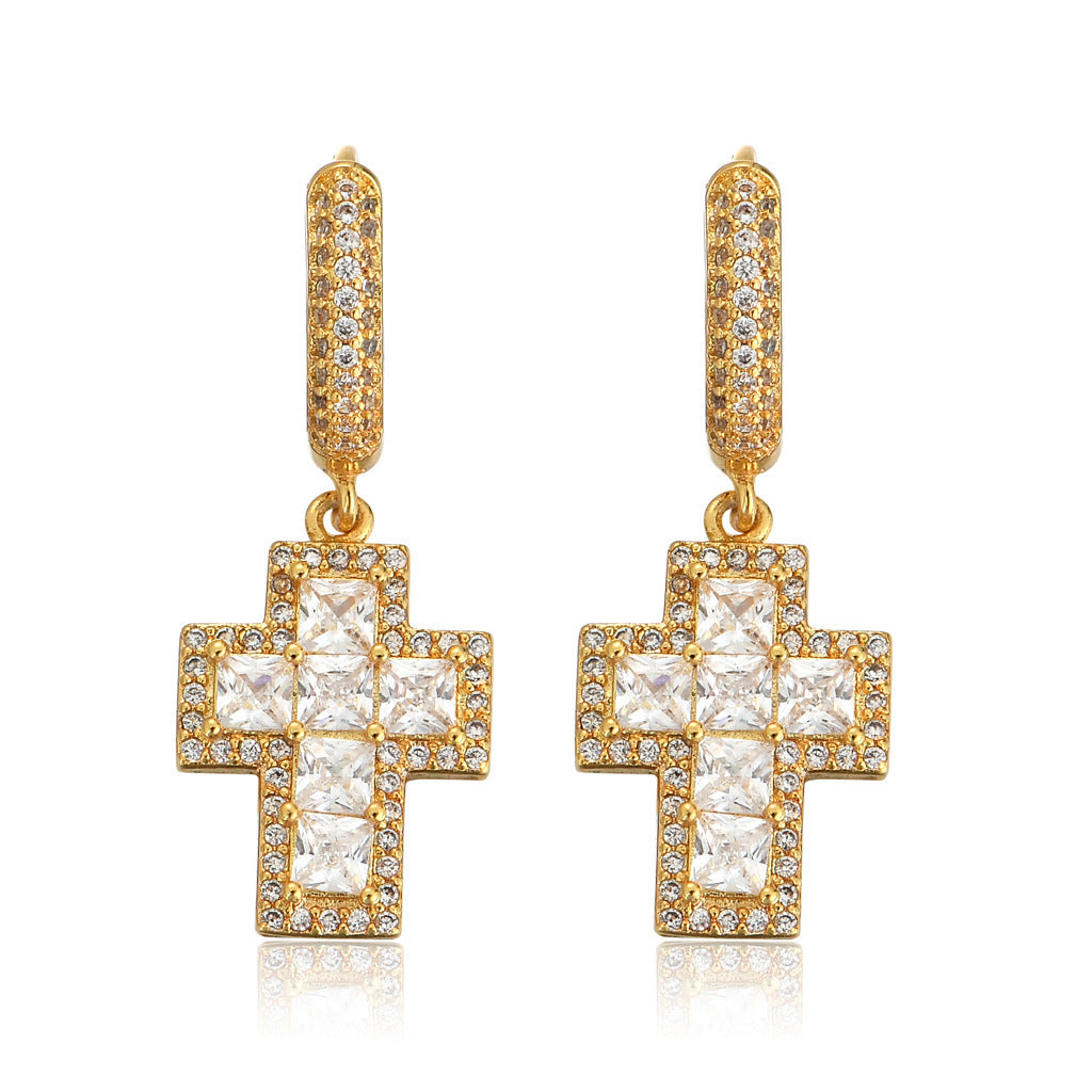 Cross Square Cubic Zirconia Earrings for Men