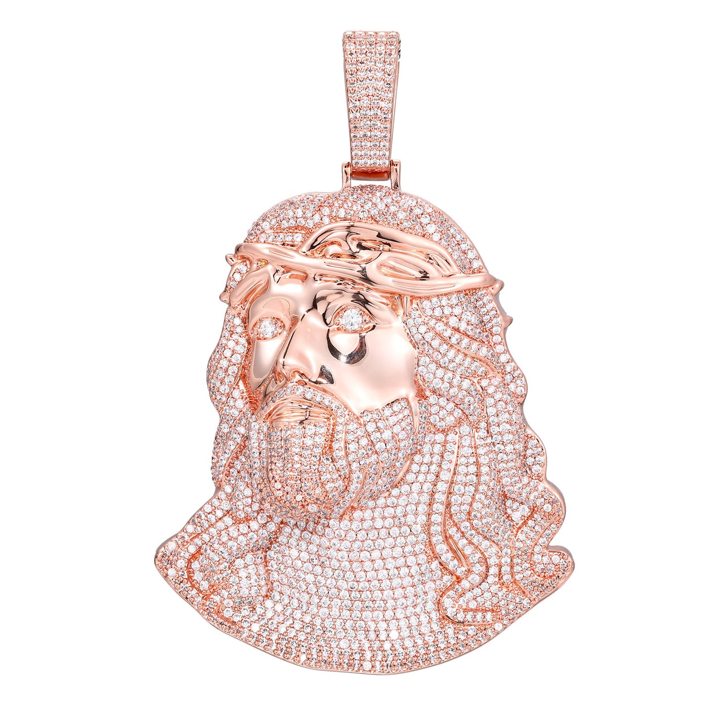 Iced Out Jesus Face Pendant Necklace with Cuban Link Chain, Silver Tone Cubic Zirconia Hip Hop Jewelry product image