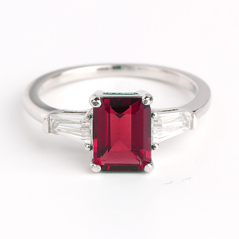 Emerald Green Three-Stone Ring with Baguette Accents product image
