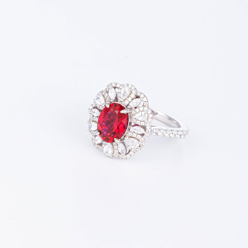 Lab-Created Ruby Halo Ring Set with Matching Necklace and Earrings product image