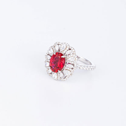 Lab-Created Ruby Halo Ring Set with Matching Necklace and Earrings