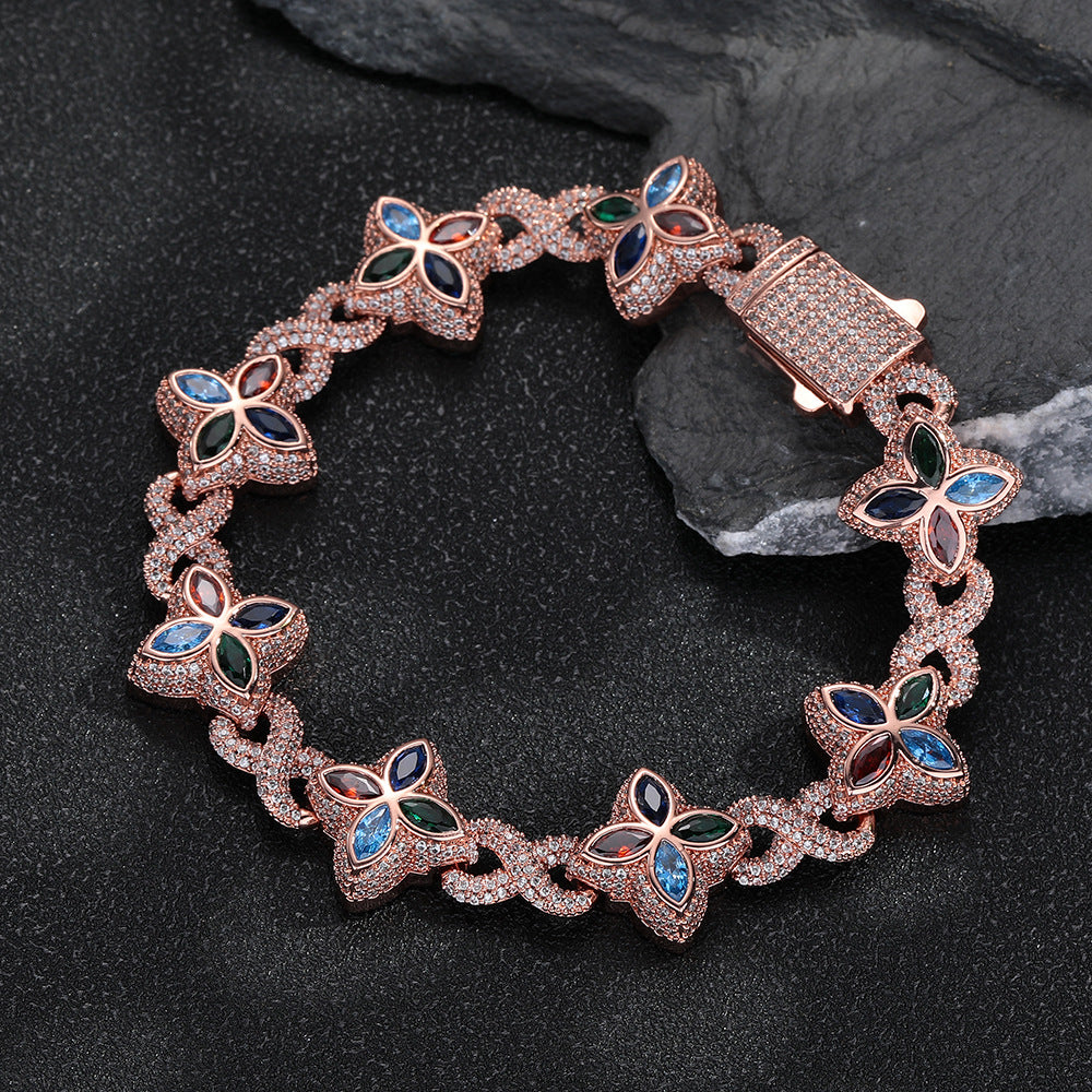 Clover Cuban Link Cubic Zirconia Bracelet & Necklace, Unisex Hip Hop Jewelry product image