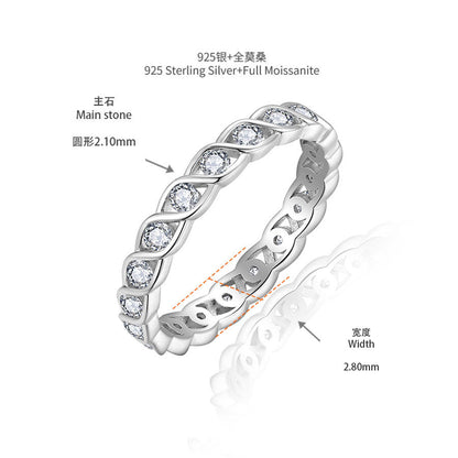 925 Silver Moissanite Twist Wave Ring, 18K Gold-Plated Stackable Band for Women