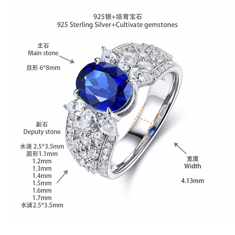 Blue Oval Sapphire Halo Ring, S925 Sterling Silver Promise Ring for Women product image