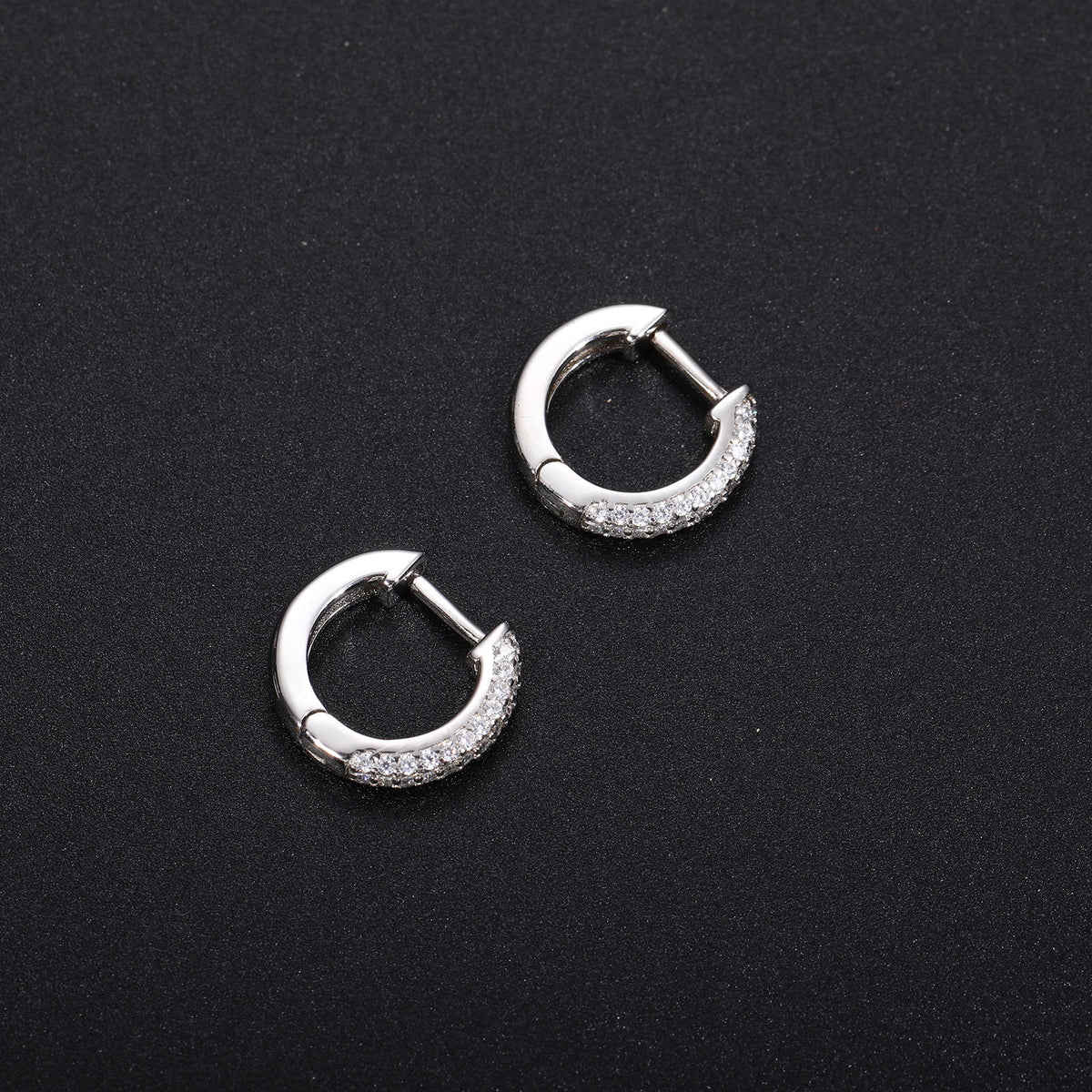 Unisex Silver Tone Round Hoop Earrings with Moissanite Accent Stones product image