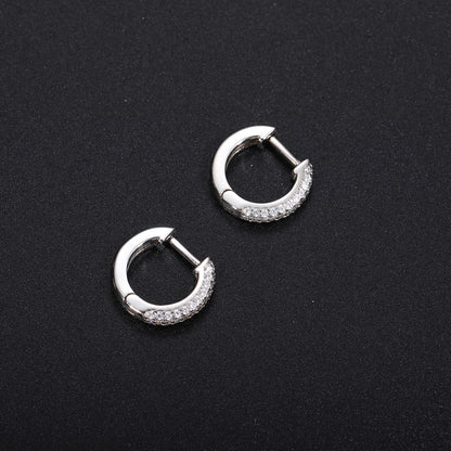Unisex Silver Tone Round Hoop Earrings with Moissanite Accent Stones