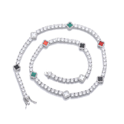 Clover Tennis Chain Bracelet & Necklace, Sparkling Cuban Link Jewelry