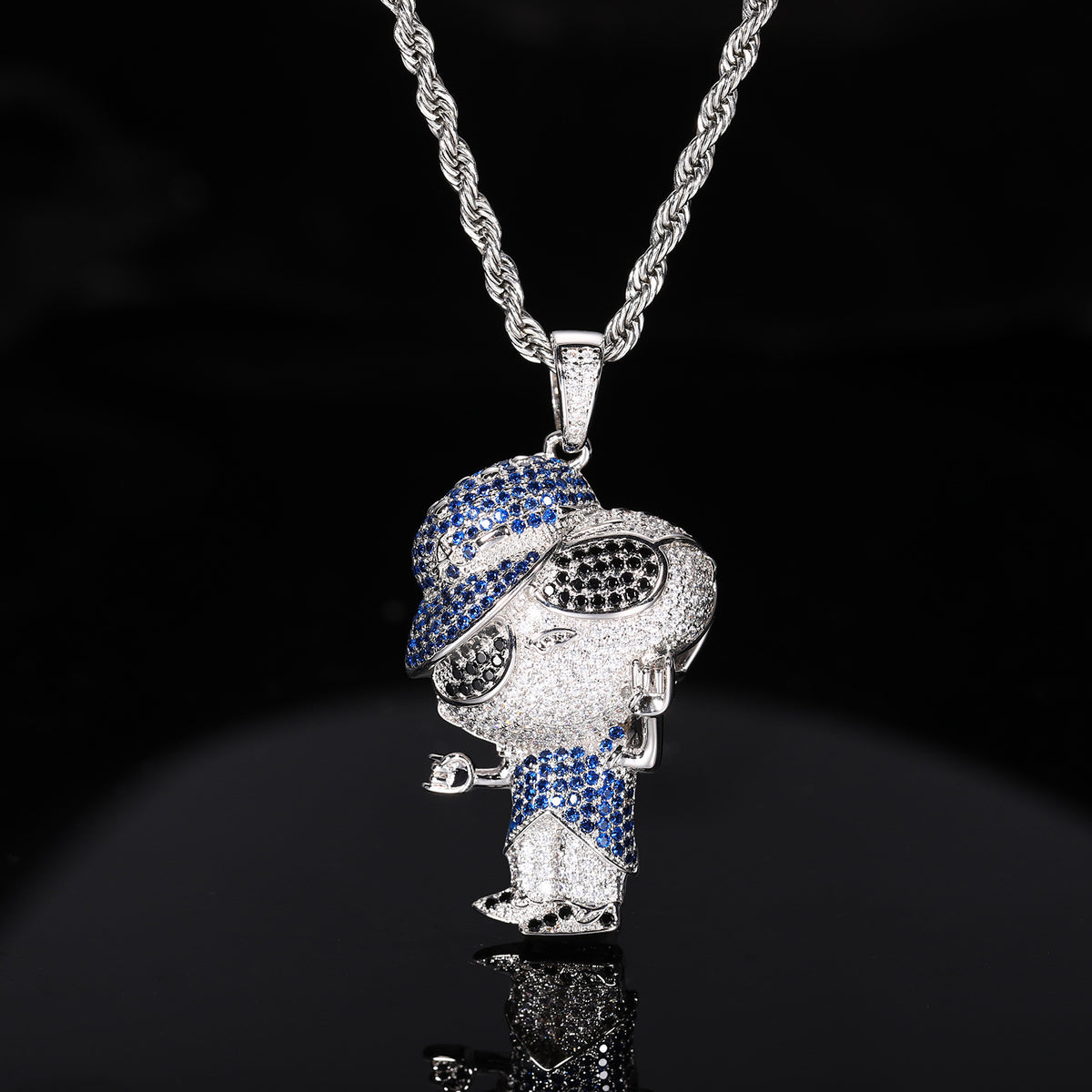 Iced Out Cartoon Boy Pendant Necklace with Rope Chain - Hip Hop Cubic Zirconia Statement Chain for Men & Unisex product image