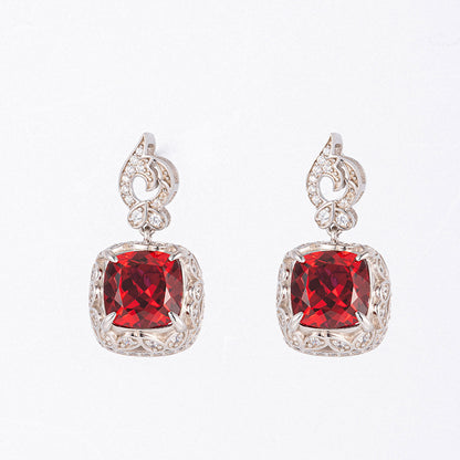 8mm Lab Grown Ruby Cushion Stud Earrings, S925 Silver 18K Gold Plated for Women
