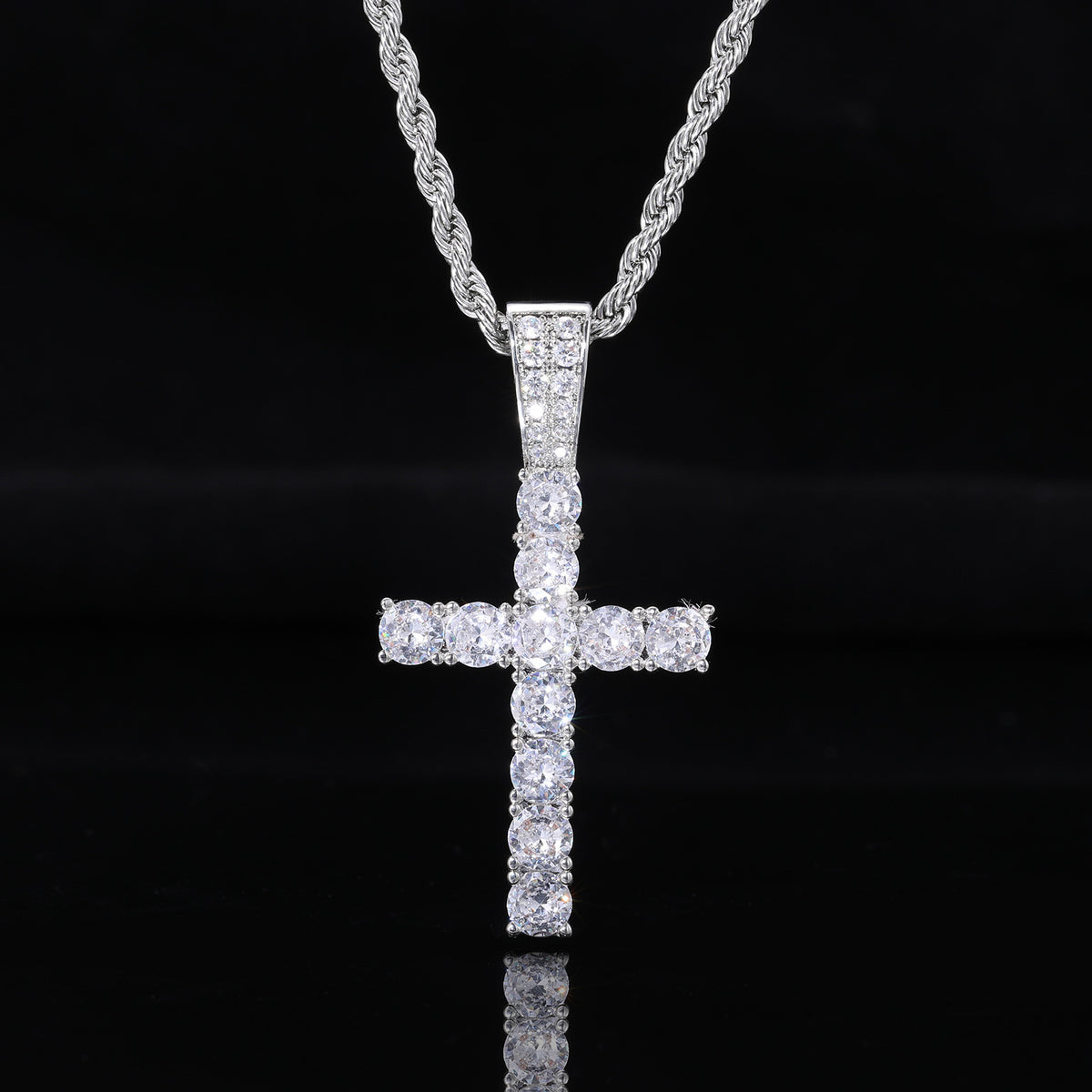 Men’s Cross Pendant Necklace, Zircon Rope Chain Hip Hop Pendant, Geometric Statement Jewelry product image