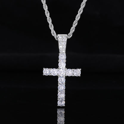 Men’s Cross Pendant Necklace, Zircon Rope Chain Hip Hop Pendant, Geometric Statement Jewelry