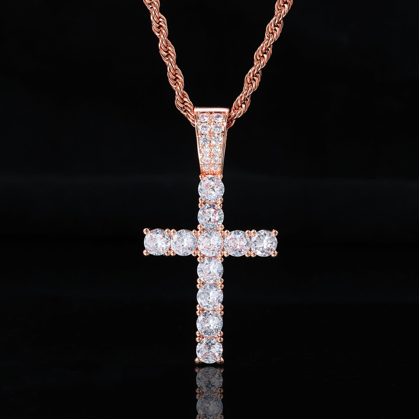 Men’s Cross Pendant Necklace, Zircon Rope Chain Hip Hop Pendant, Geometric Statement Jewelry product image