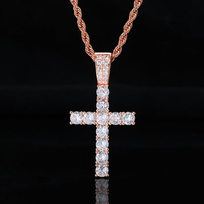 Men’s Cross Pendant Necklace, Zircon Rope Chain Hip Hop Pendant, Geometric Statement Jewelry