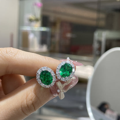 Oval Green Halo Stud Earrings for Women, Vintage-Inspired Green Gemstone Look