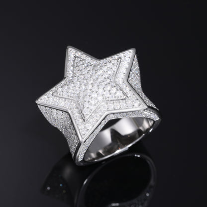 925 Silver Moissanite Star Ring - Iced Hip Hop Unisex Statement Band
