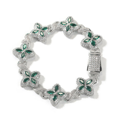 Unisex Four Leaf Clover Cubic Zirconia Bracelet /Necklace
