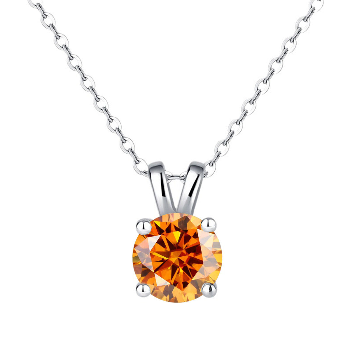925 Silver 1ct Moissanite Pendant Necklace, Round Box Chain Rabbit Ear Setting product image