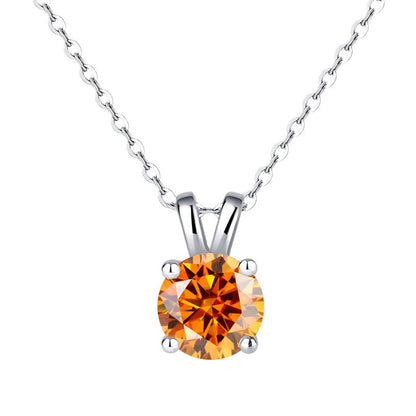 925 Silver 1ct Moissanite Pendant Necklace, Round Box Chain Rabbit Ear Setting