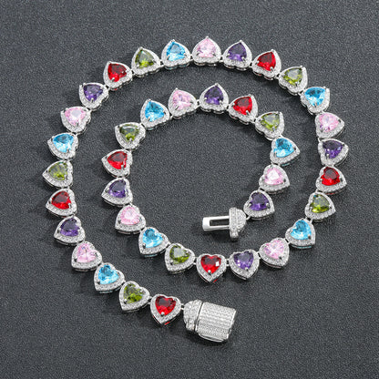 Hip Hop Heart Cubic Zirconia Necklace for Men and Women