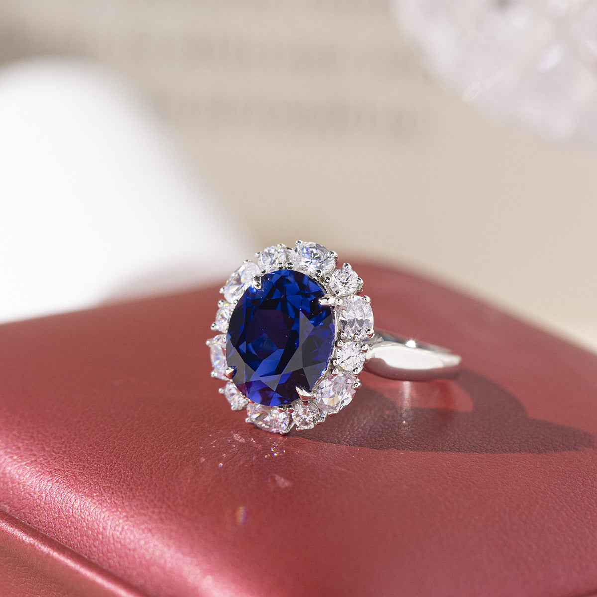 925 Silver Blue Sapphire Jewelry Set with Necklace, Ring & Stud Earrings product image