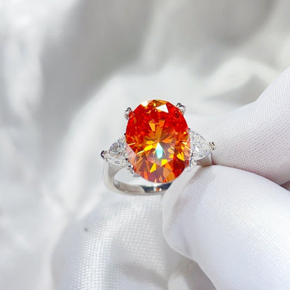 Orange Oval Moissanite Ring for Women – Geometric Statement Engagement Style Ring