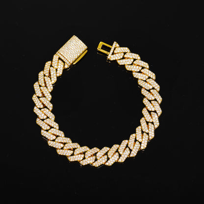 Iced Out Moissanite Cuban Link Bracelet for Men and Women - Gold or White Gold Tone