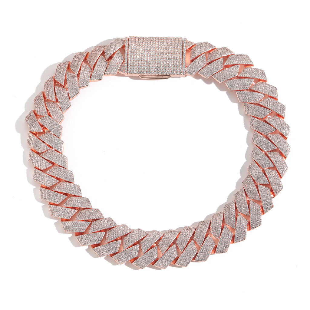 Hip Hop Diamond Shape Cuban Link Cubic Zirconia Necklace for Men