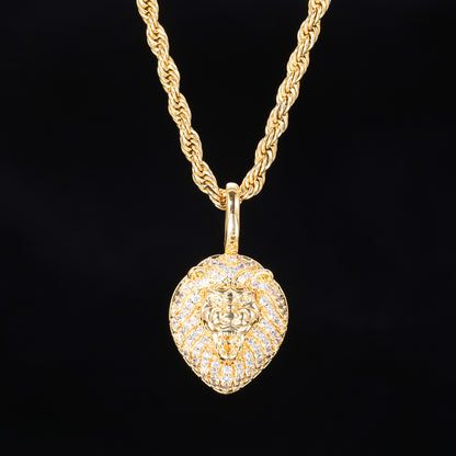 Lion Head Pendant Necklace, Hip Hop Chain, Zircon Accent, Unisex Statement Jewelry