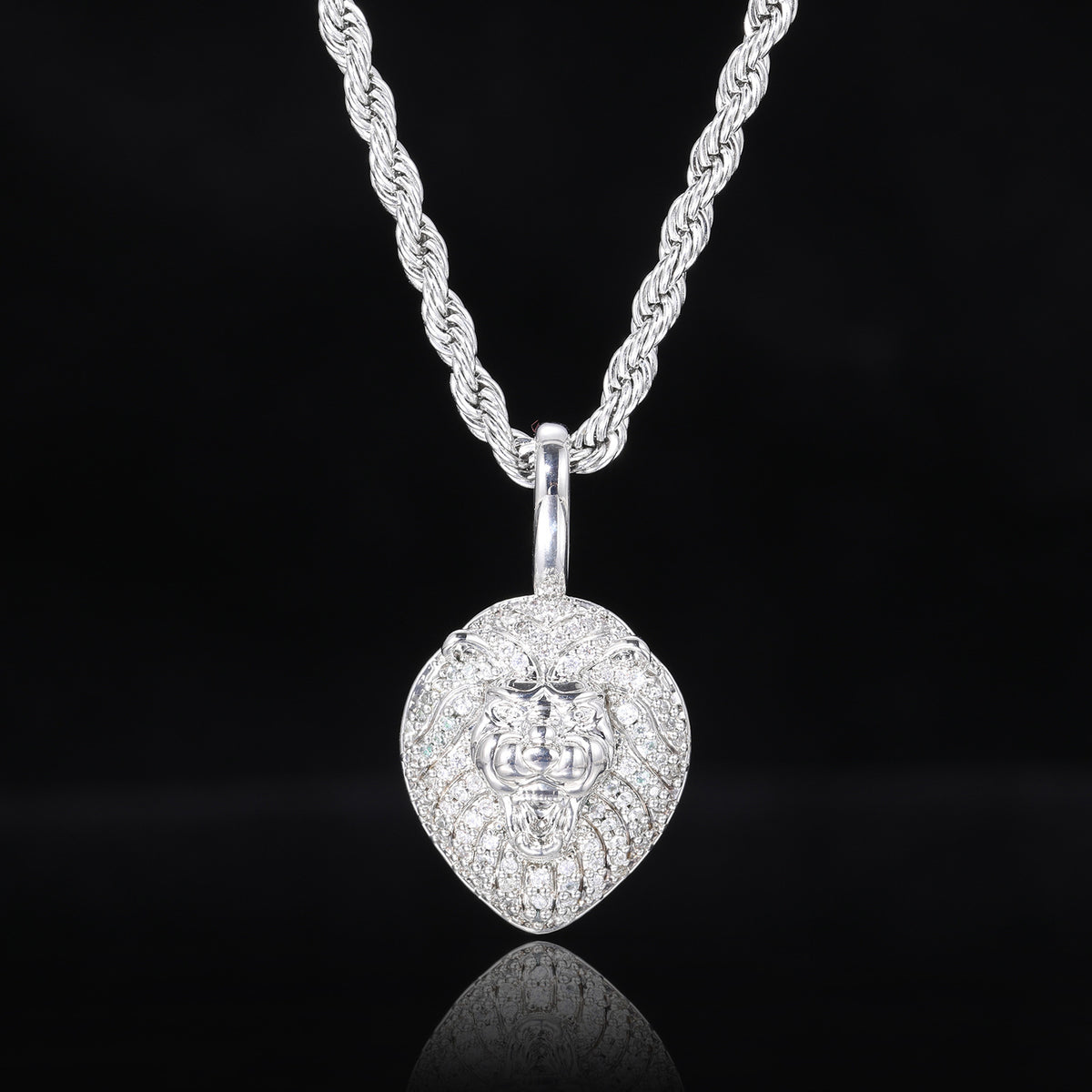 Lion Head Pendant Necklace, Hip Hop Chain, Zircon Accent, Unisex Statement Jewelry product image