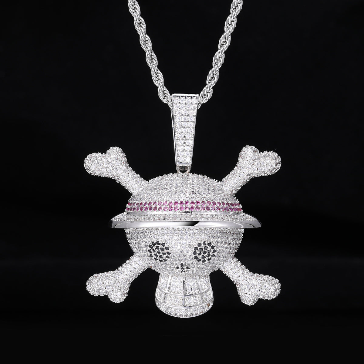 Hip Hop Skull Pendant Necklace with Zircon Rope Chain product image