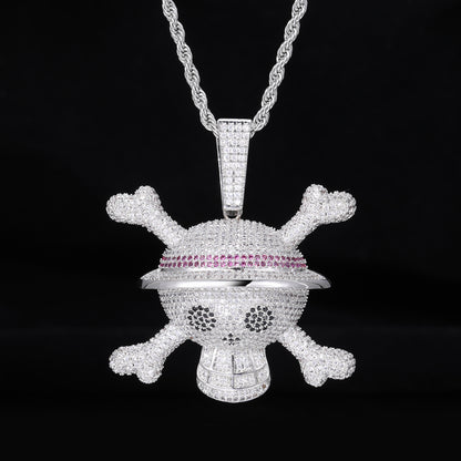 Hip Hop Skull Pendant Necklace with Zircon Rope Chain