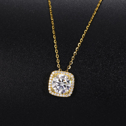 925 Silver Geometric Moissanite Pendant Necklace for Women, Luxury Hip Hop Clavicle Chain