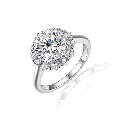 3 Carat Round Moissanite Halo Engagement Ring for Women, S925 Silver-Plated Ring