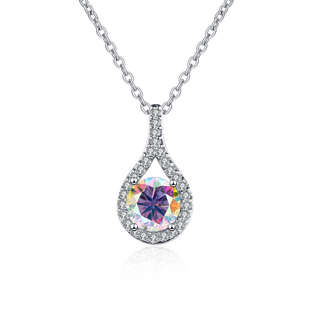 1ct S925 Silver Moissanite Teardrop Pendant Necklace, Box Chain, Color Options product image