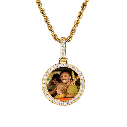 Custom Photo Round Pendant Necklace with Cuban Link Chain for Men and Women