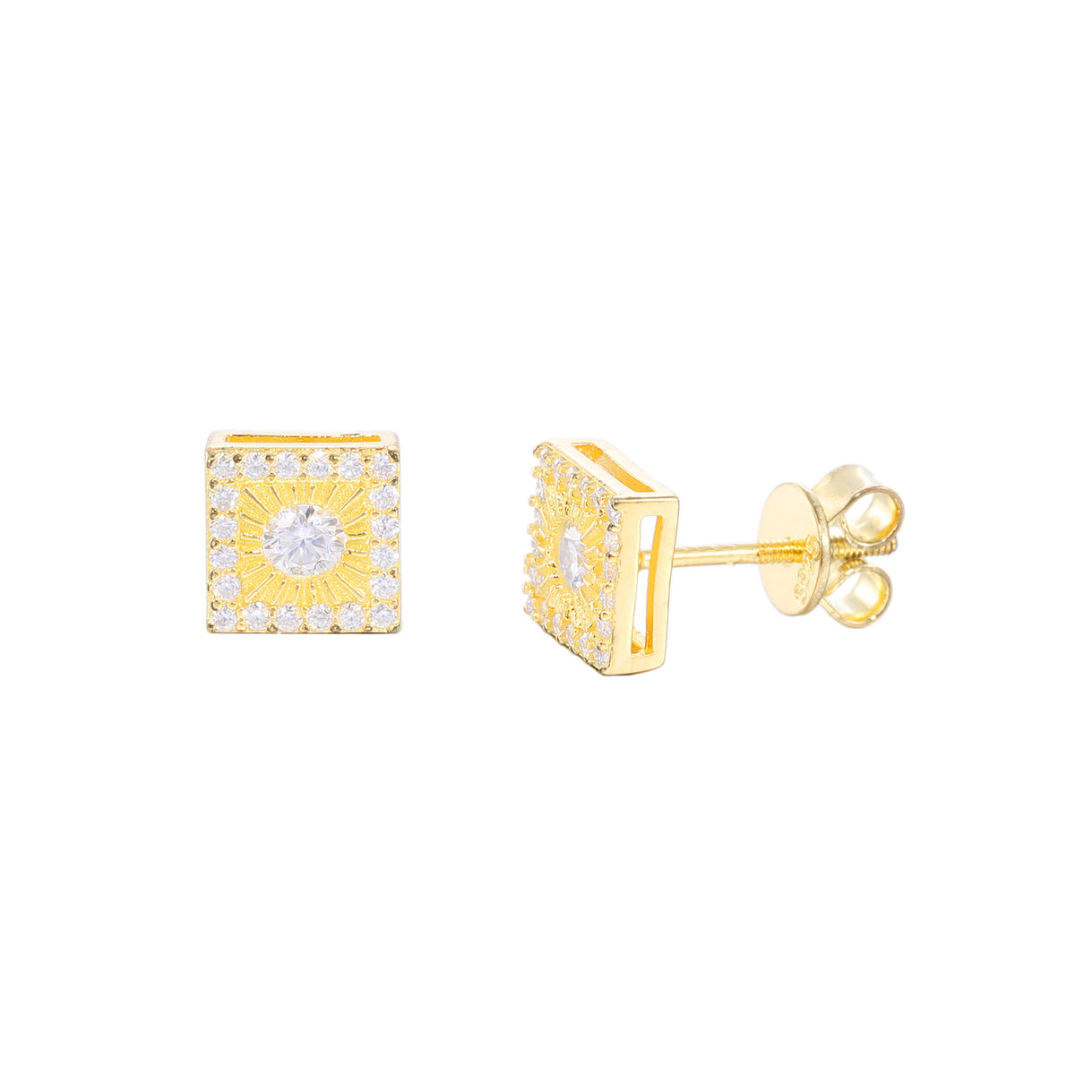 Unisex Iced Out Geometric Stud Earrings in Silver Tone with Moissanite Accent product image